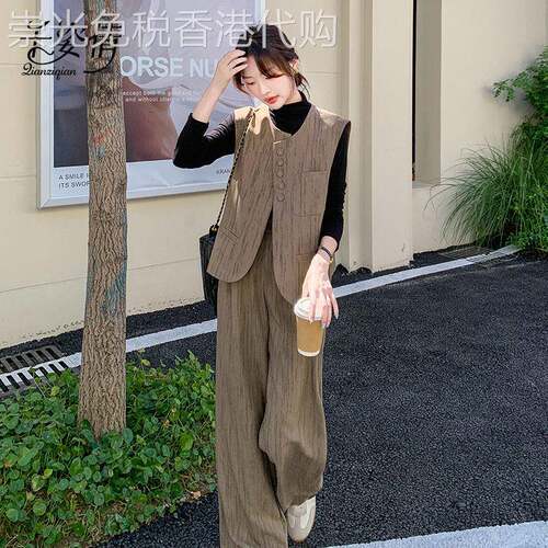盐系轻熟风春季套装穿搭2026复古气质西装马甲阔腿裤高级感两件套