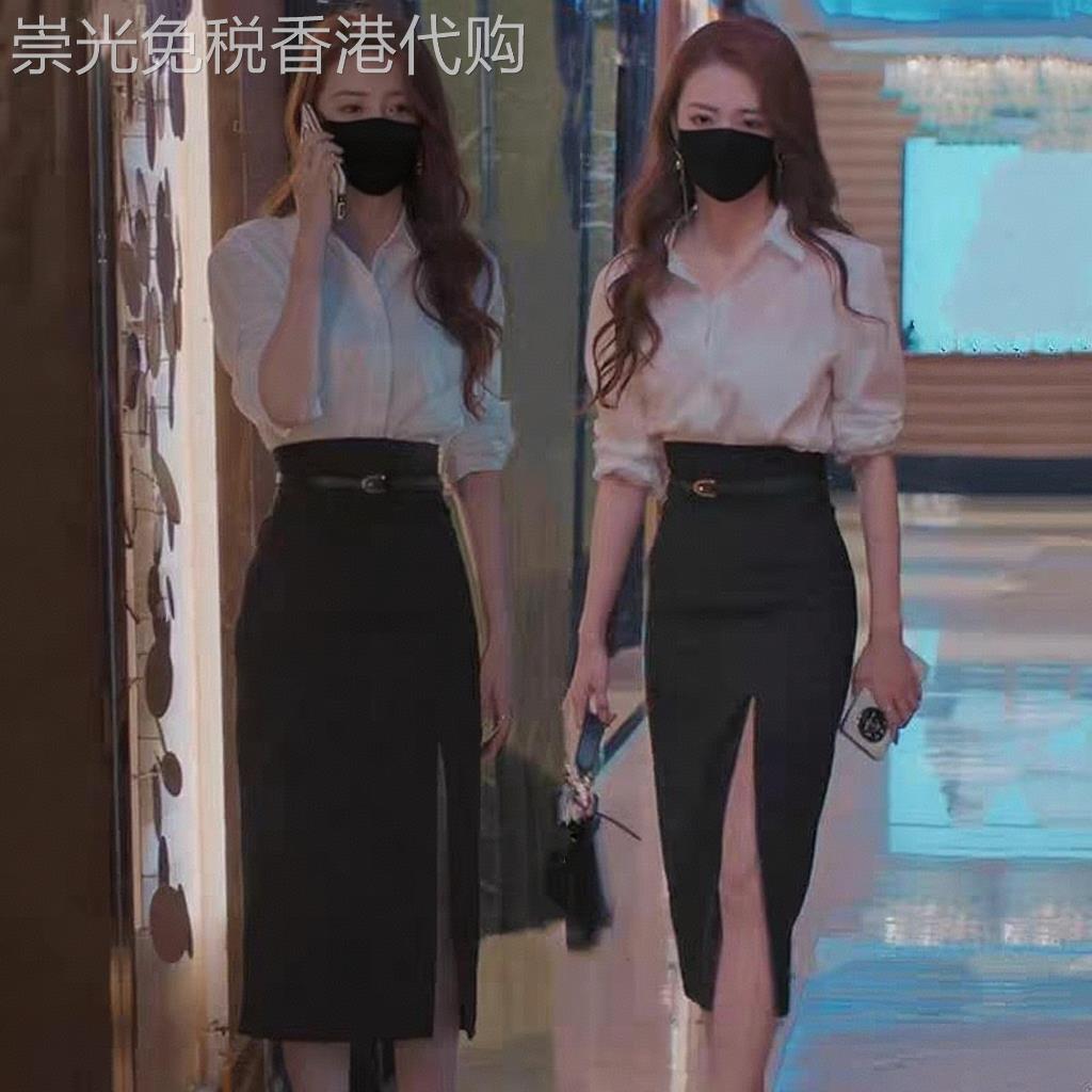 徐璐同款黑色直筒开叉半身裙女高腰显瘦包臀长裙一步小黑裙子