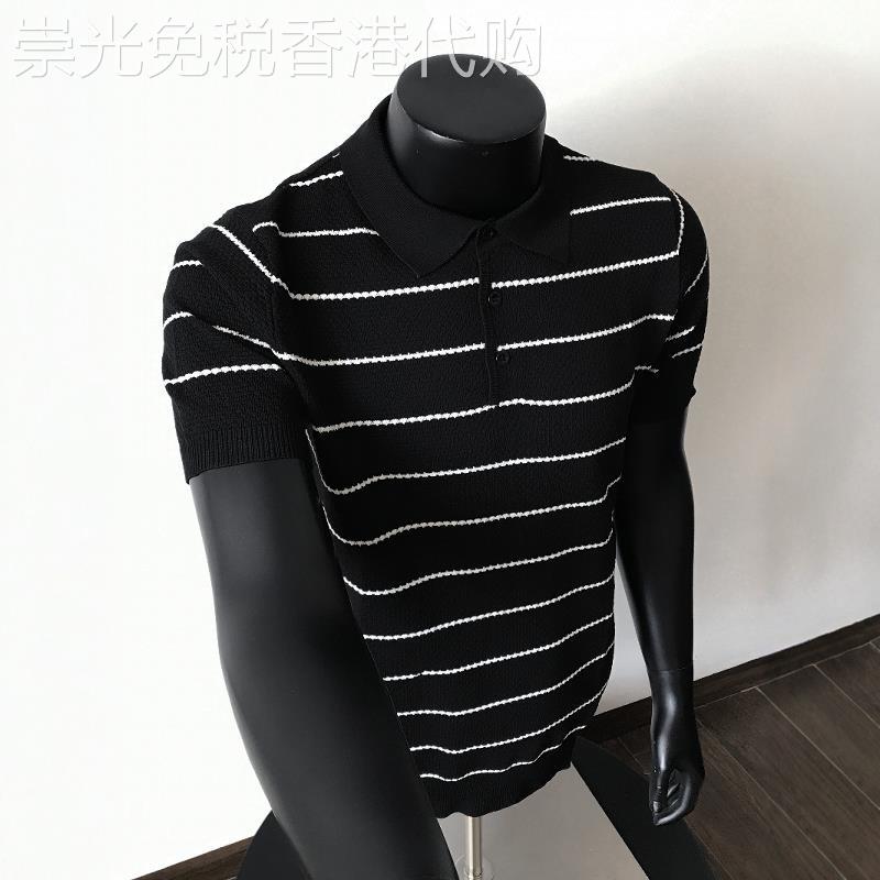轻奢条纹亨利领短袖polo衫男士夏季轻熟风成熟稳重男装老钱风t恤