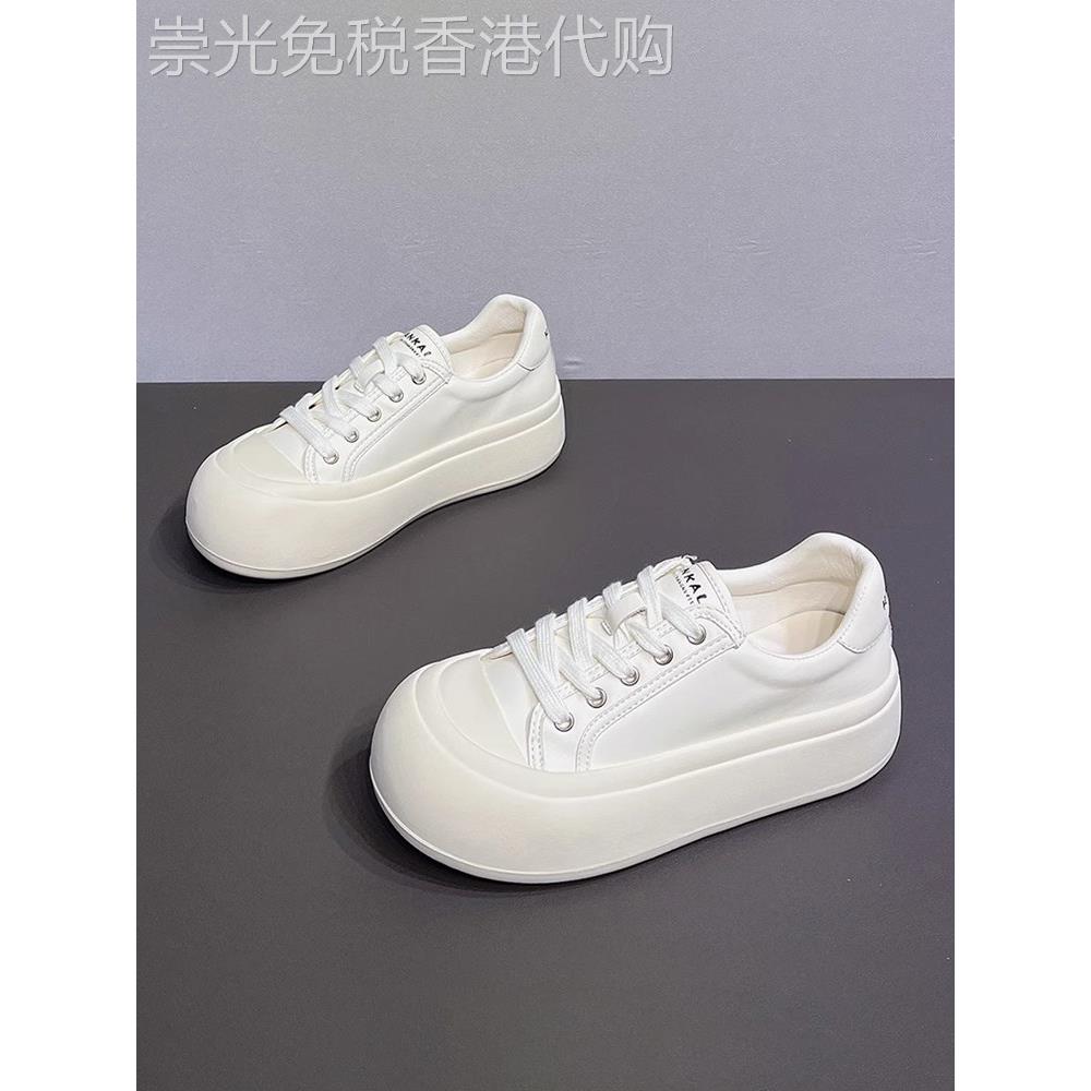 潮牌欧洲站大头面包鞋女2025新款秋季厚底软面牛皮小白鞋网面板鞋