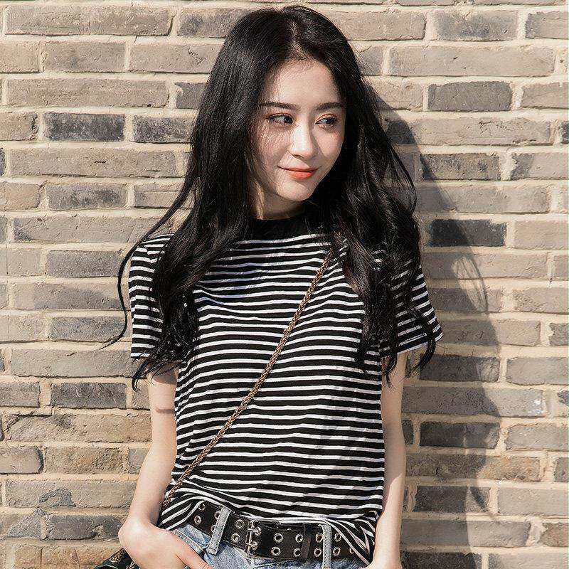 条纹短袖t恤女2026年新款夏季纯棉宽松韩版ins潮洋气圆领半袖上衣