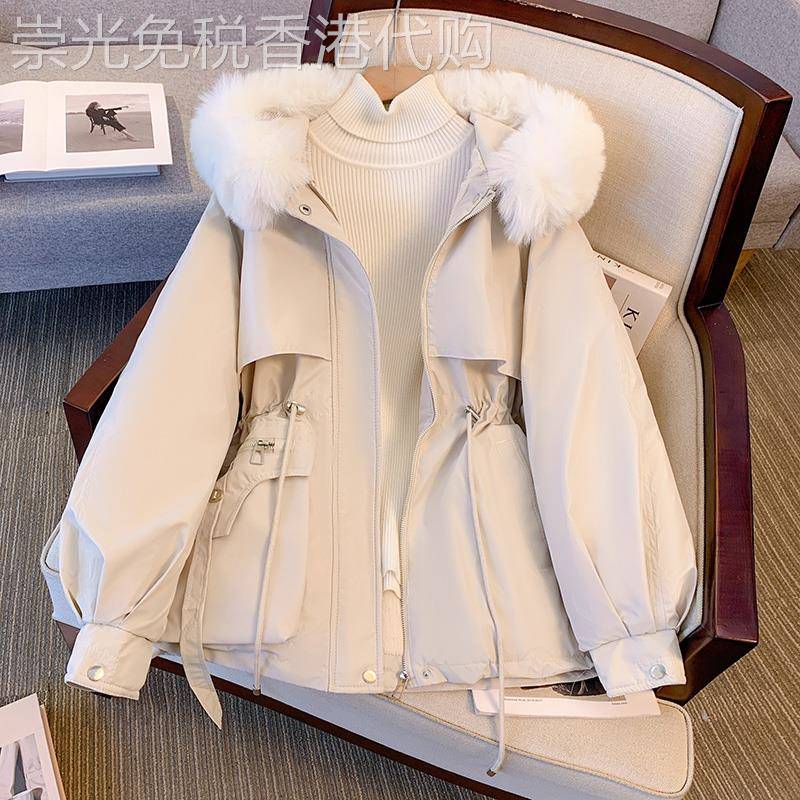 潮牌派克服女冬季加绒棉服新款收腰显瘦小个子加厚棉衣棉袄外套