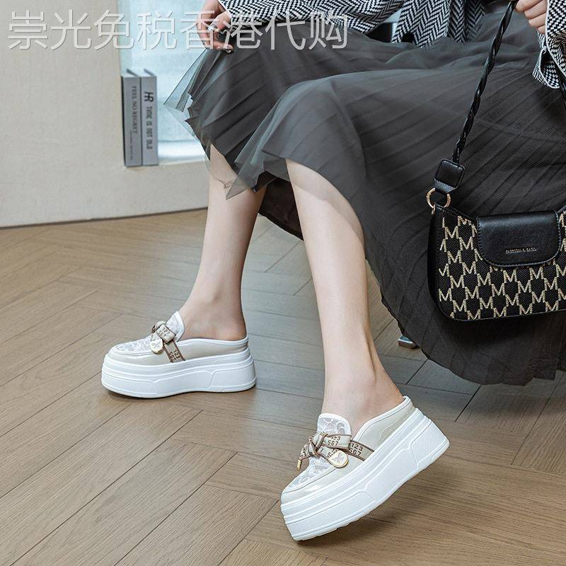 港风包头半拖鞋女2026春夏外穿松糕厚底内增高坡跟乐福鞋凉拖鞋