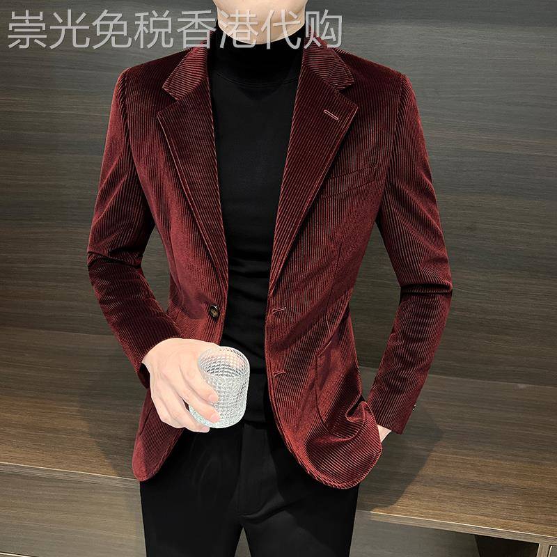 高端轻奢灯芯绒西装男士外套2025新款主持人服装休闲简约小西服