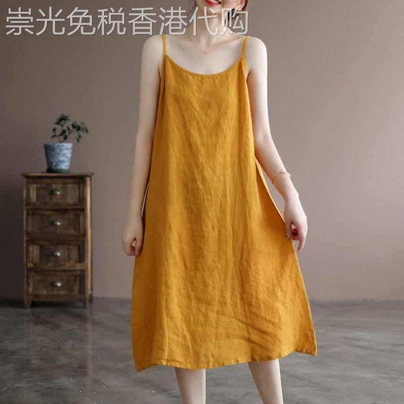 苧麻吊带洋装女夏大尺码胖mm宽松设计感显瘦无袖背心棉亚麻中长裙