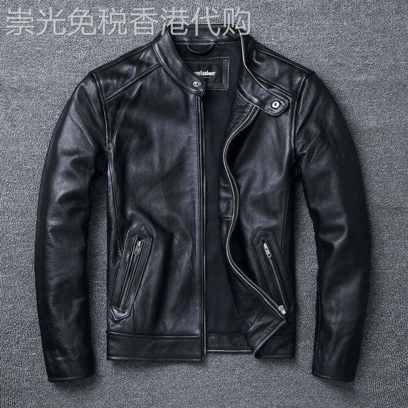 轻奢高端皮衣外套男秋冬加厚韩版潮流百搭修身立领机车服复古夹克