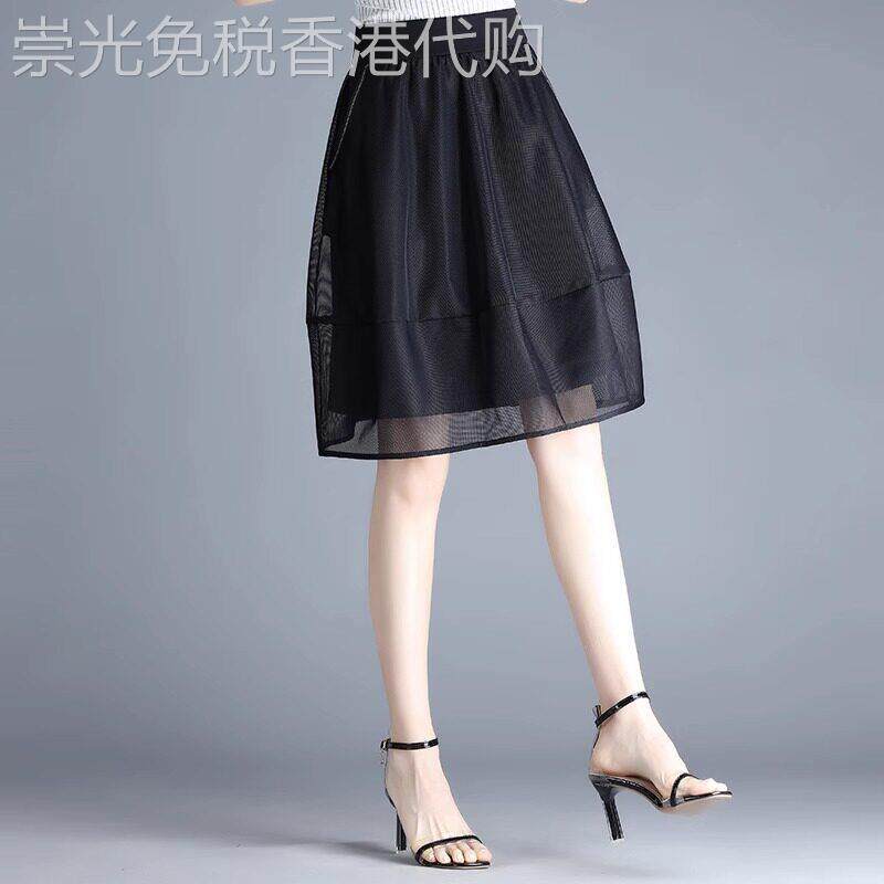 黑色网纱半身裙女夏季2026新款高腰a字显瘦灯笼裙子气质蓬蓬短裙