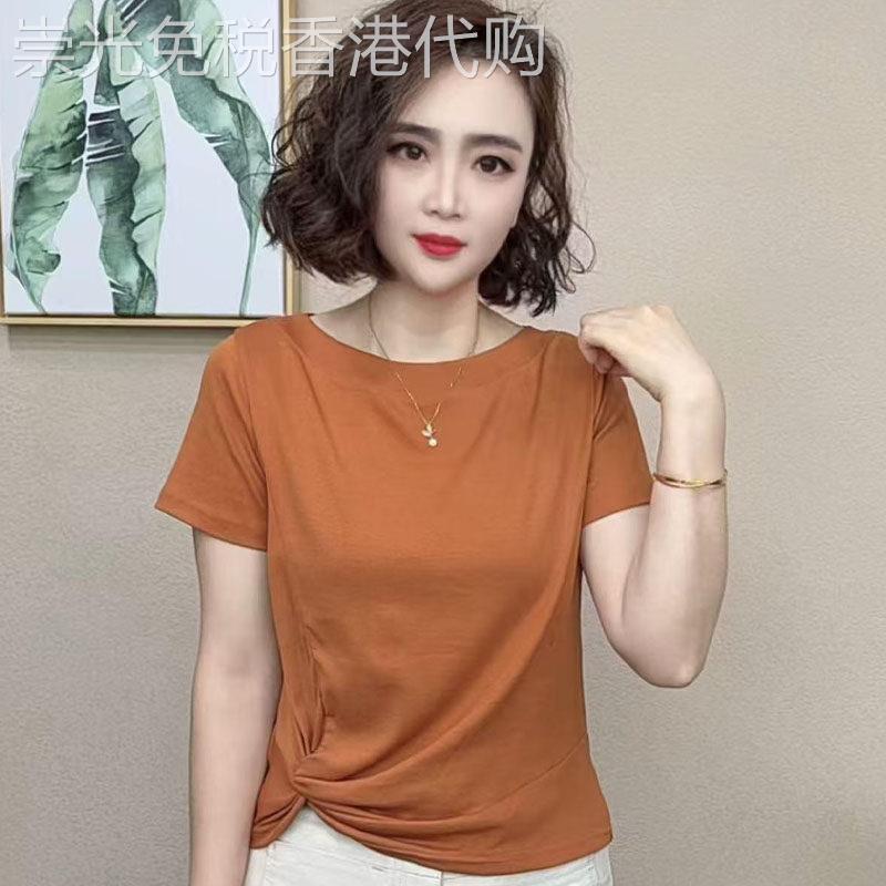 正肩短袖t恤女夏季薄款2026新款修身显瘦设计感短款半袖体恤上衣