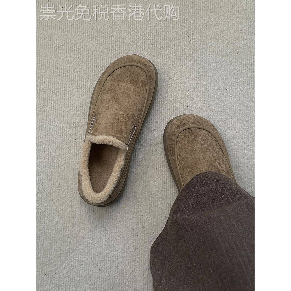 男鞋秋冬2025新款加绒保暖棉鞋一脚蹬勃肯鞋休闲男士皮鞋雪地靴子