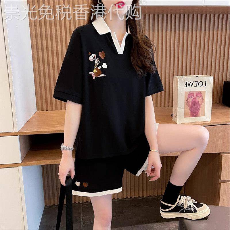 夏季套装女薄款2025新款大码胖mm短袖t恤短裤休闲时尚洋气两件套