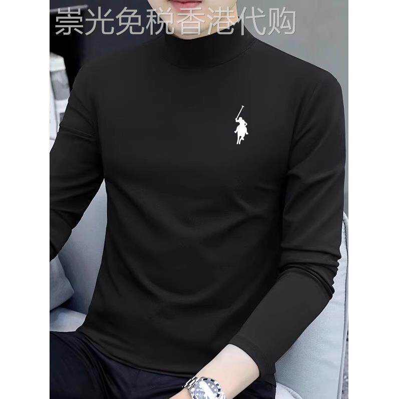 半高领打底衫男士t恤长袖春秋冬装纯棉修身中领内搭磨毛保暖上衣