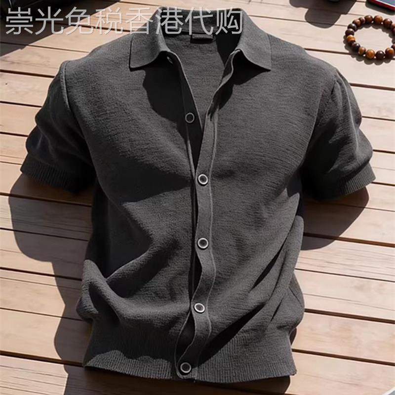 潮牌老钱风针织短袖t恤男款夏季排扣翻领paolo衫简约通勤开衫上衣