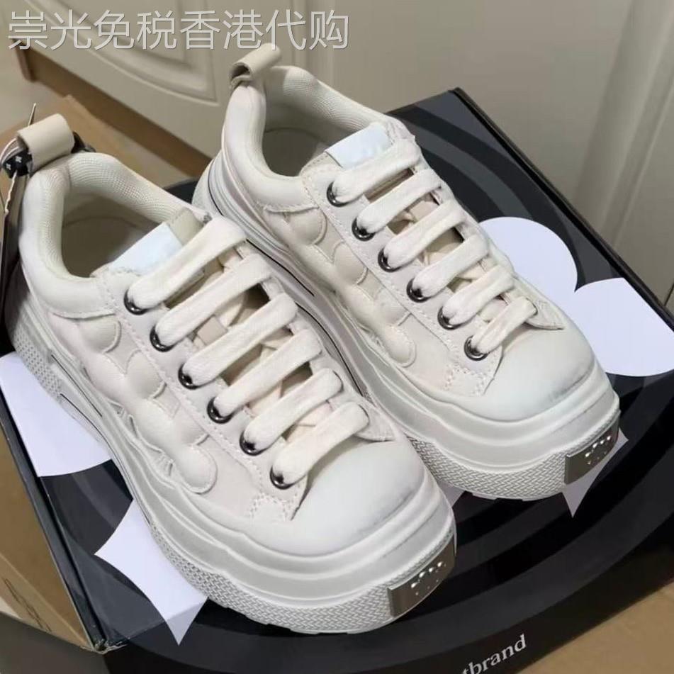 香港it代购孟子义同款真皮复古厚底女鞋增高做旧帆布鞋明星款单鞋