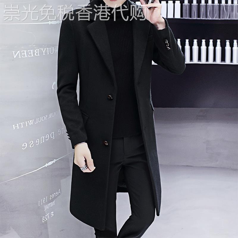 风衣男中长款秋冬季2025新款英伦风羊绒毛呢大衣加绒加厚男士外套
