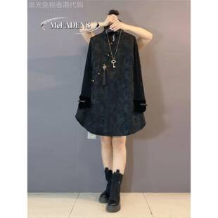 香港胖妹妹大码女装新中式轻奢盘扣马甲裙丝绒打底衫覆古遮肉套装