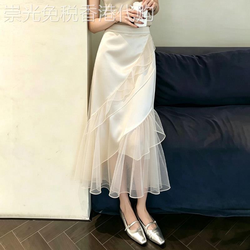 米色网纱半身裙女2026夏季新款法式温柔风设计感气质优雅时尚长裙