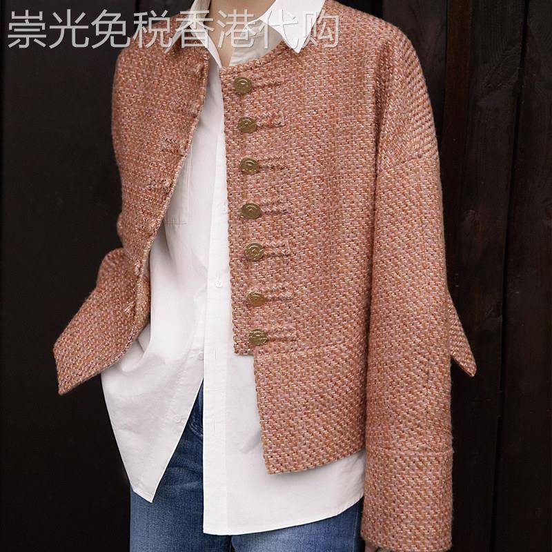 新中式小香风外套女2025春季新款小个子圆领长袖粗花呢短款上衣