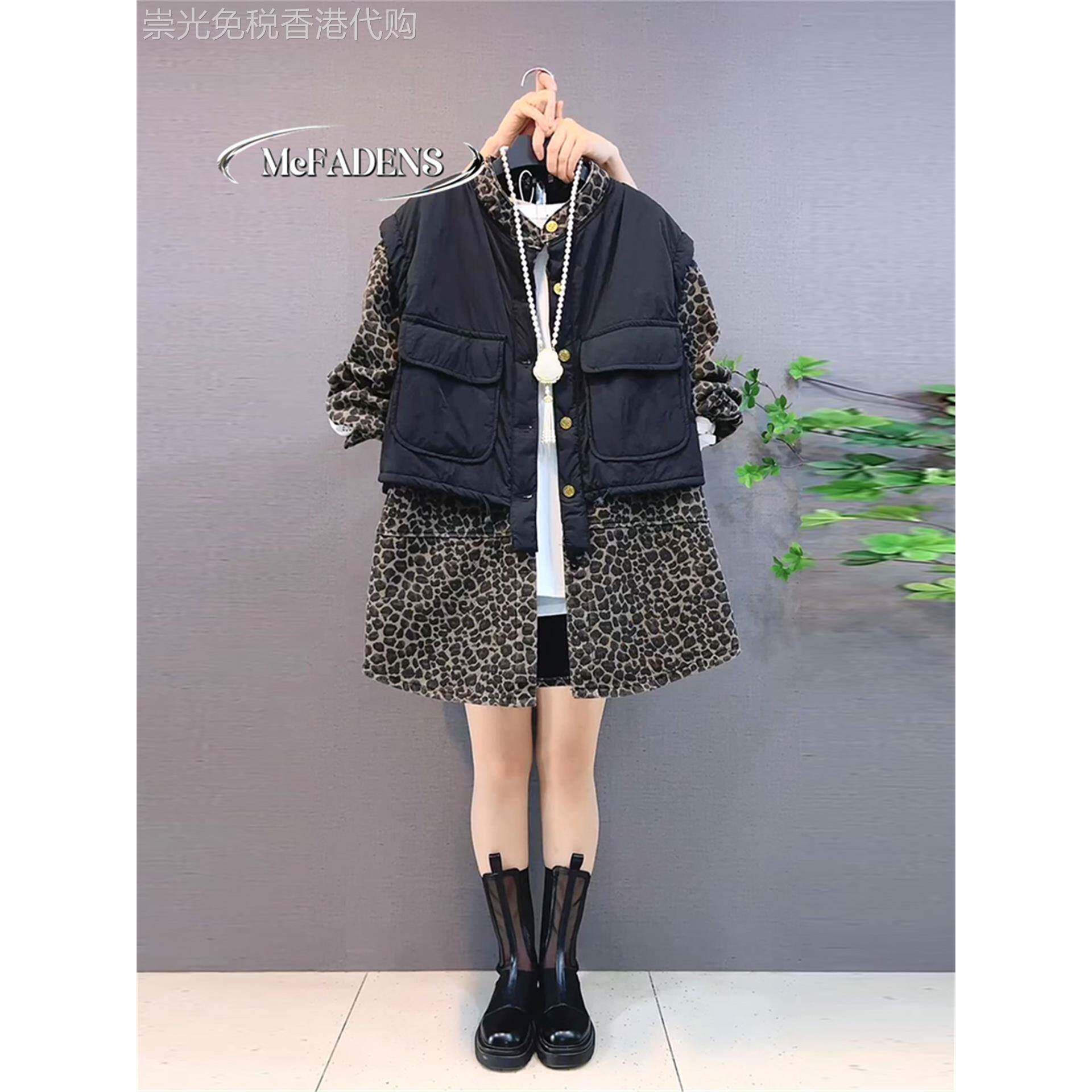 香港大码女装胖mm立领拼接夹棉马甲上衣时尚拼接假两件加绒外套潮