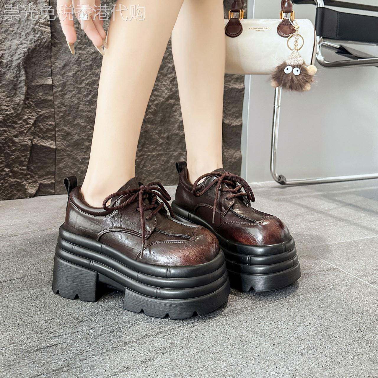 欧货2025秋季10cm内增高女鞋厚底小个子松糕小皮鞋百搭英伦乐福鞋