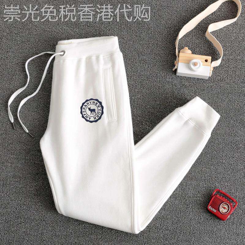 潮牌纯棉运动裤女2025秋冬新款休闲收口加绒裤子白色宽松束脚卫裤