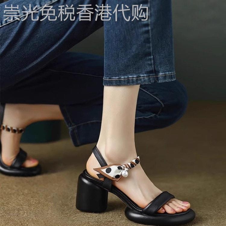 法式一字扣带凉鞋女2025夏季新款防水台时尚粗跟露趾时装高跟鞋子