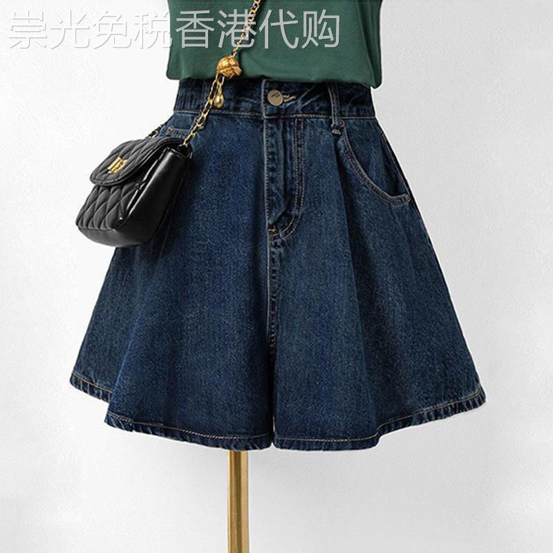 牛仔阔腿短裤女夏季薄款2026新款大尺码宽松高腰小个子显瘦五分裙