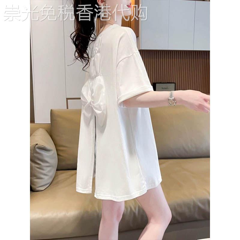 后背设计感蝴蝶结白色印花短袖T恤女2026夏季新款欧货洋派上衣潮