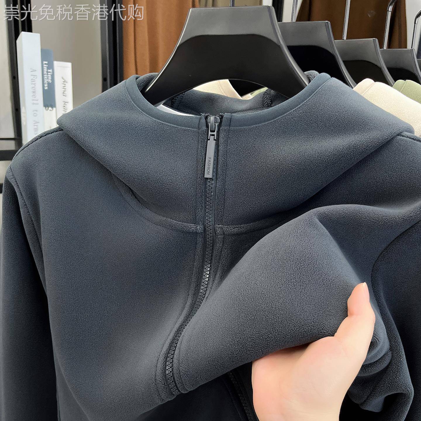 MAROLIO~高端时尚奥粒绒连帽卫衣男秋冬加绒加厚保暖休闲外套夹克