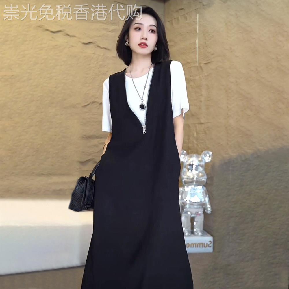 气质两件套裙子套装夏季新款洋派休闲 短袖T恤+拉炼 炼 背心裙洋