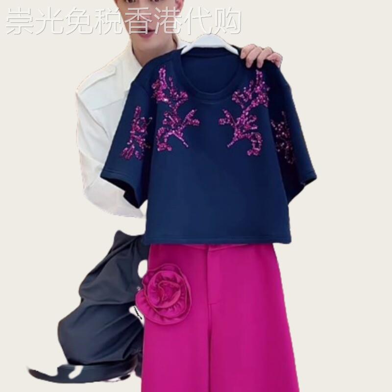 韩国设计感小众2026新款夏季重工刺绣亮片洋派宽松短袖T恤女上衣