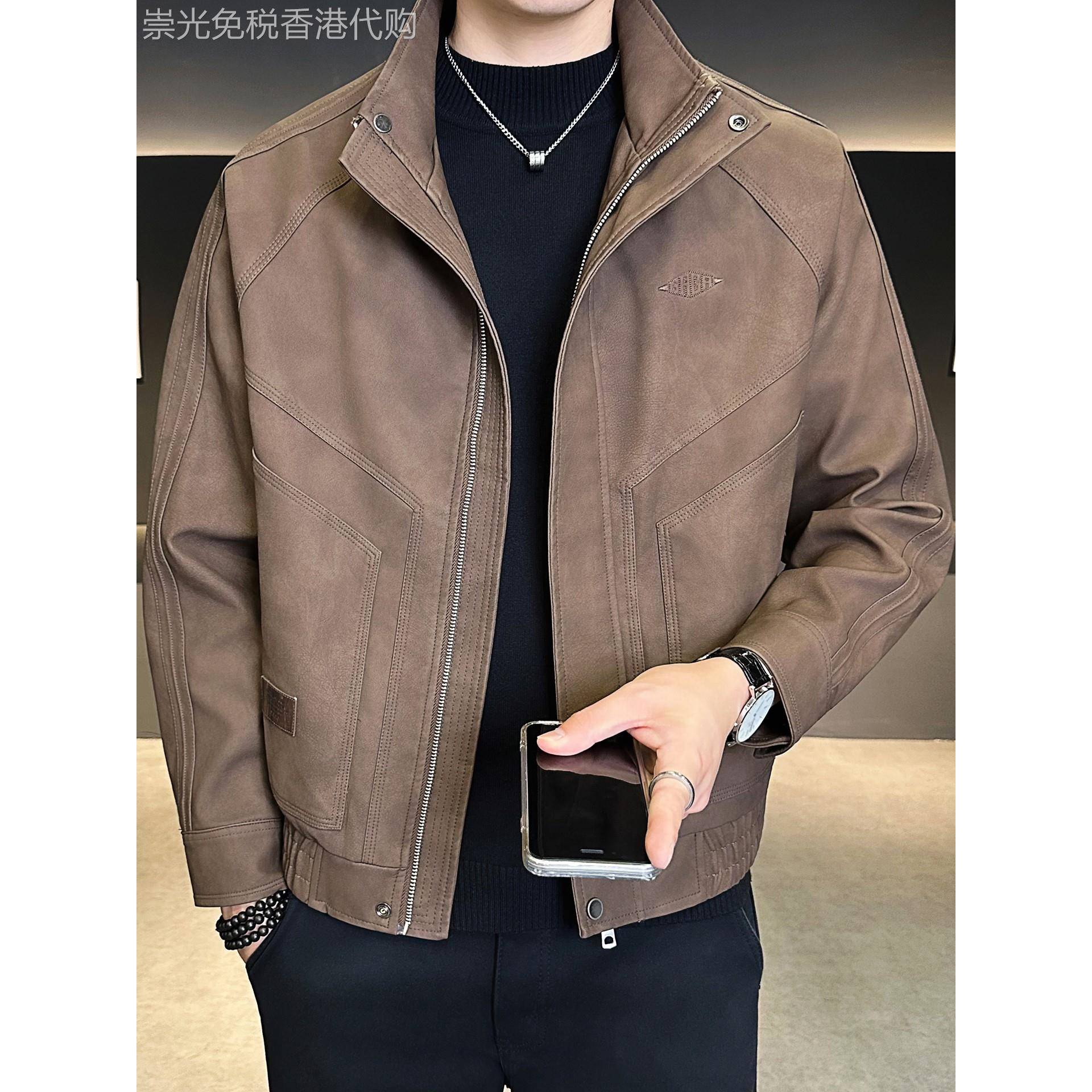 香港皮衣男立领秋冬季外套潮流2025年新款休闲短款高级感机车皮男