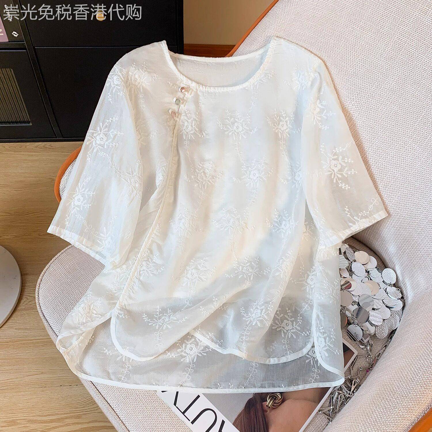 短袖雪纺衬衫女夏季薄款2026新款宽松遮肚子中式国风洋气小衫上衣
