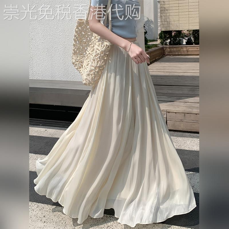 潮牌流光纱裙半身裙轻奢高级感女夏季高腰显瘦a字裙飘逸大摆长裙