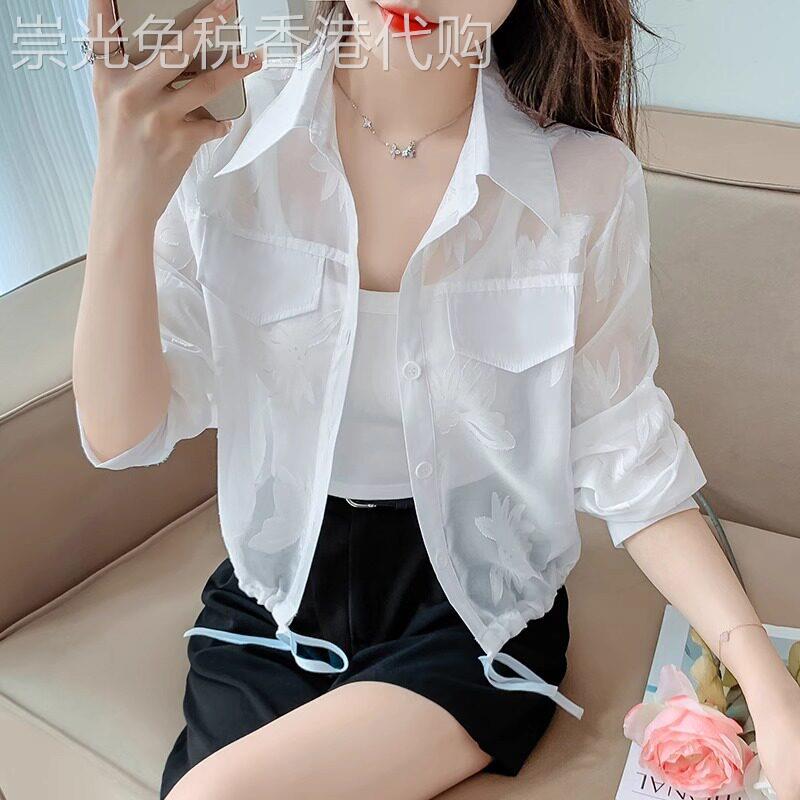 防晒衬衫女夏季薄款2025新款宽松显瘦时尚抽绳短款开衫上衣外套女