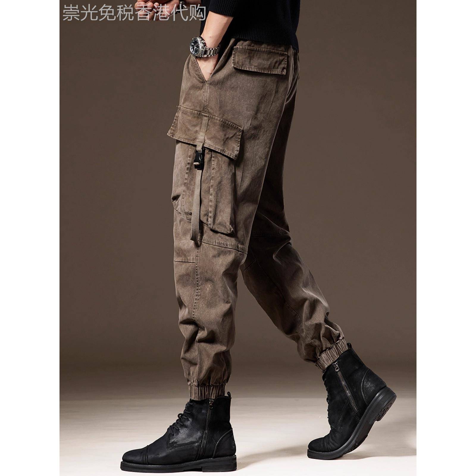 高端秋季新款立体多口袋工装裤男潮牌美式覆古束脚宽松休闲裤子男