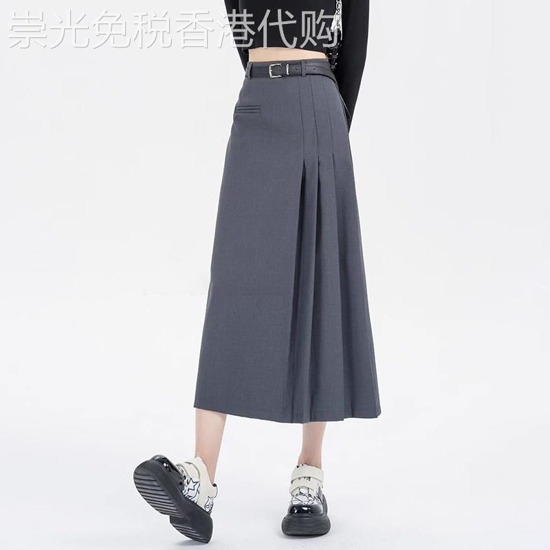 灰色百褶半身裙女2025春装新款设计感高腰显瘦中长裙垂感西装裙子