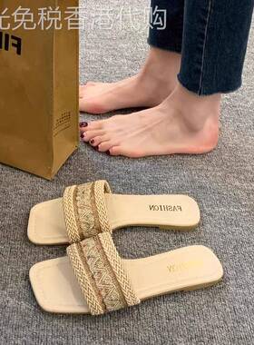 MK&DK.SW小香风凉拖鞋女夏季外穿2025年新款显脚小软底方头沙滩鞋