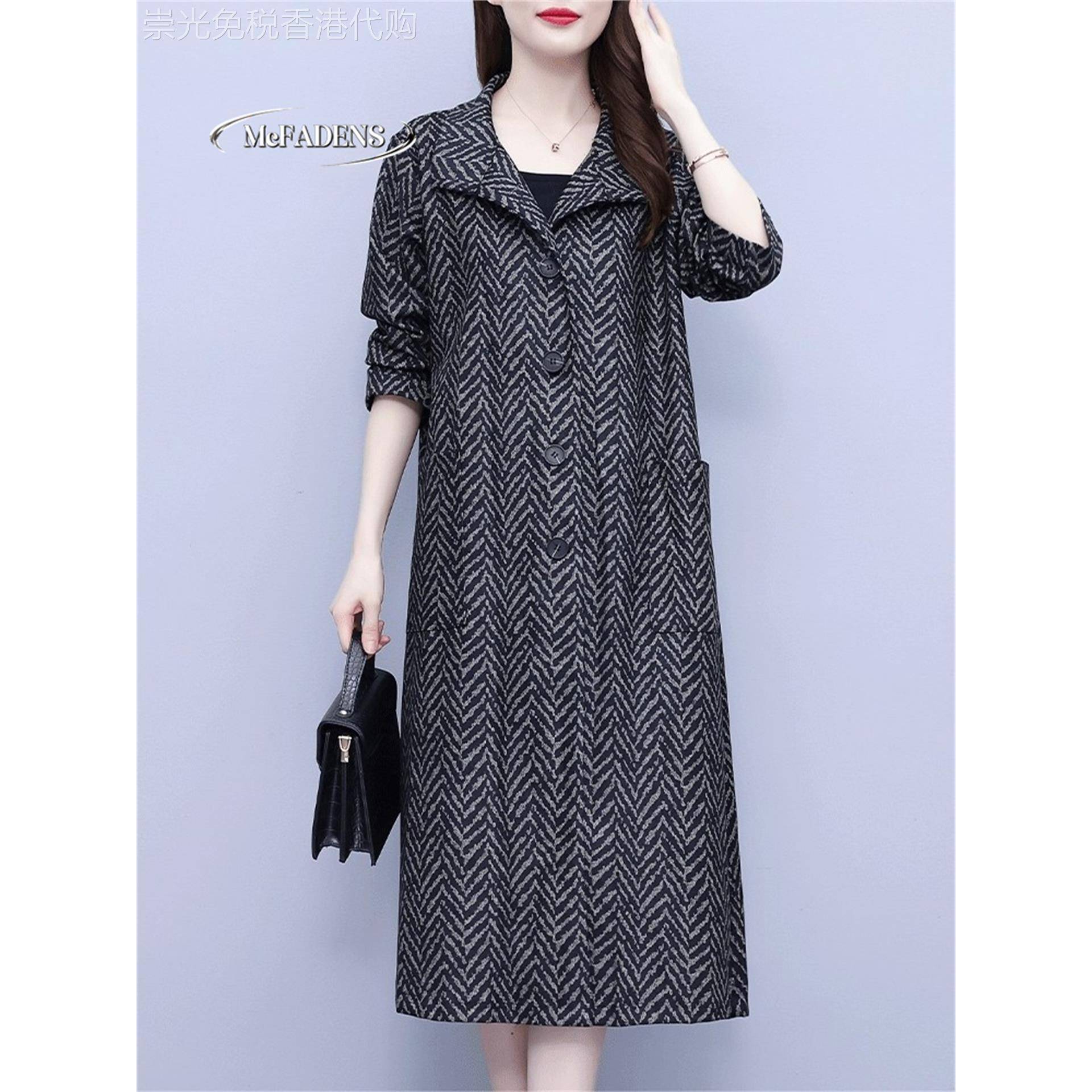 香港冬季高端大气妈妈装长款外套时尚显瘦遮肉上衣轻奢洋气风衣女