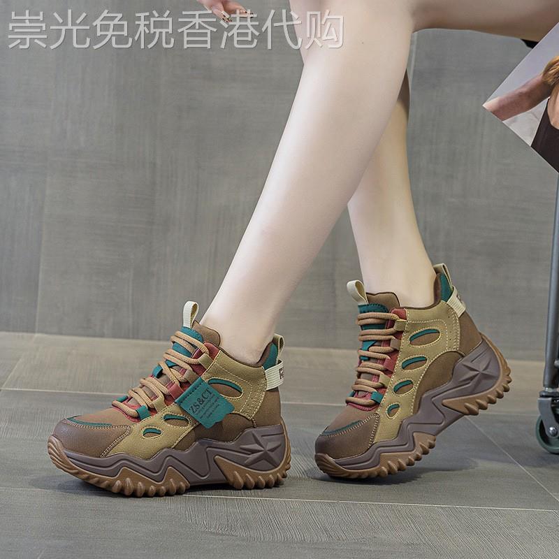 真皮高帮内增高女鞋，流行厚底休闲2025新款春秋季多功能女运动鞋
