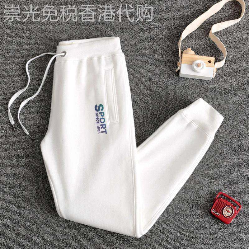 潮牌纯棉加绒运动裤女束脚2025秋冬新款白色薄款卫裤休闲女士裤子