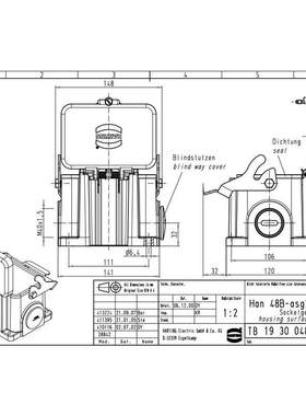 HARTING 连接器 19300480298 高底座 HAHN-48B-asg2-LB-K-M40