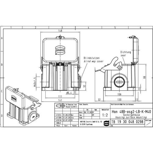 HARTING 连接器 19300480298 高底座 HAHN-48B-asg2-LB-K-M40