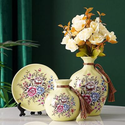 欧式陶瓷花瓶三件套家居客厅电视柜创意装饰品玄关结婚礼物摆件品