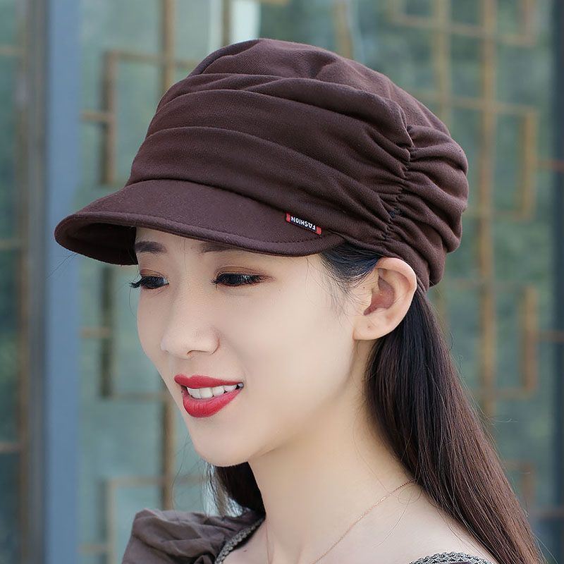 帽子女韩潮秋冬季显脸小平顶帽妈妈帽鸭舌帽大头围贝雷帽时尚布帽