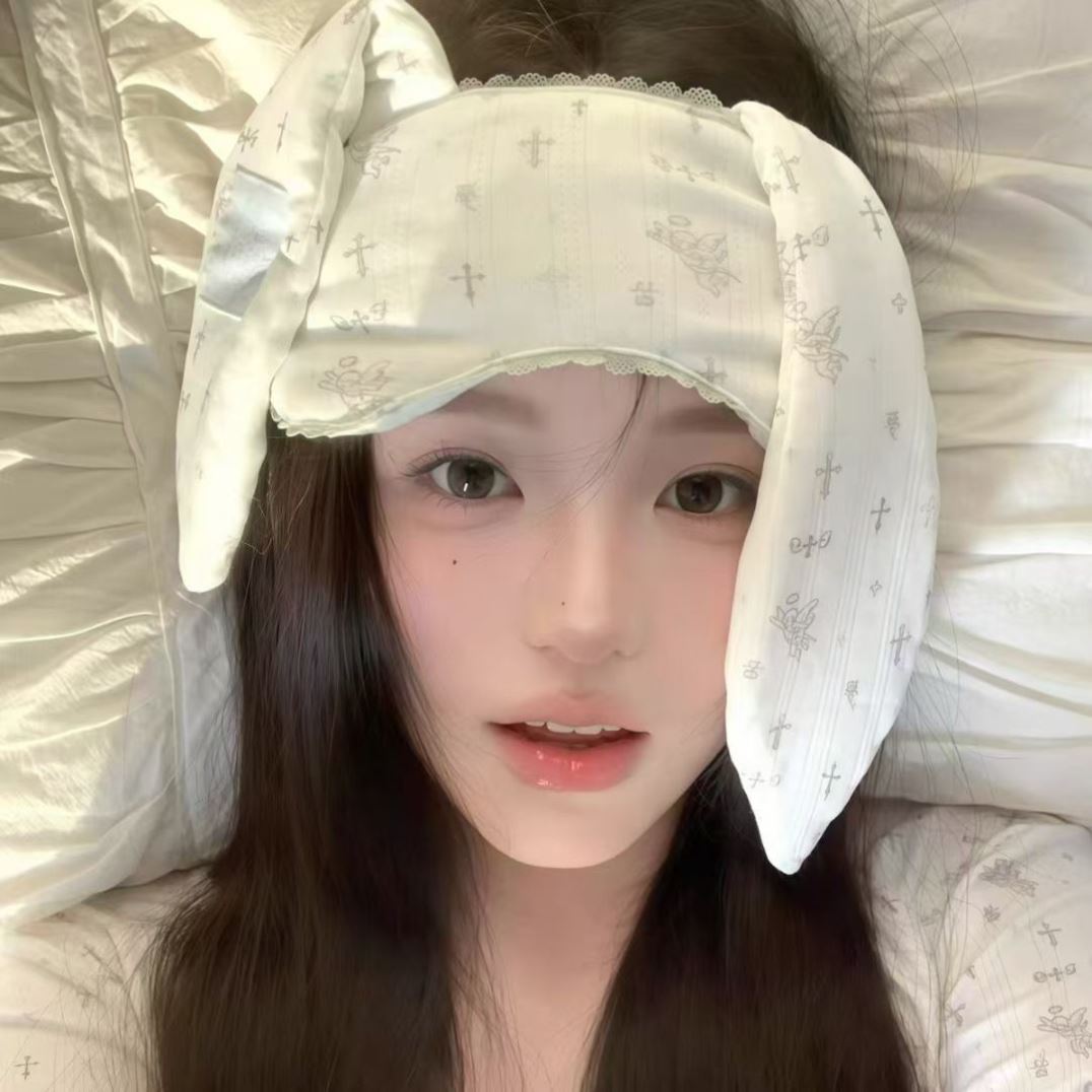 新款ins卡通可爱遮光助眠花边眼罩兔耳不透光睡觉睡眠调节松紧