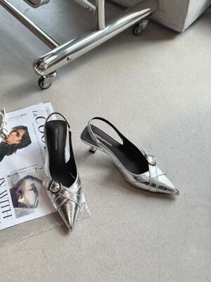 银色包头高跟凉鞋女上班不累脚