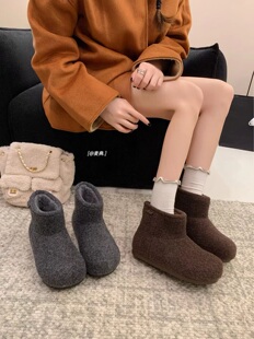 2025新款冬季加绒加厚保暖毛呢雪地靴女厚底短靴女马丁靴女靴子潮