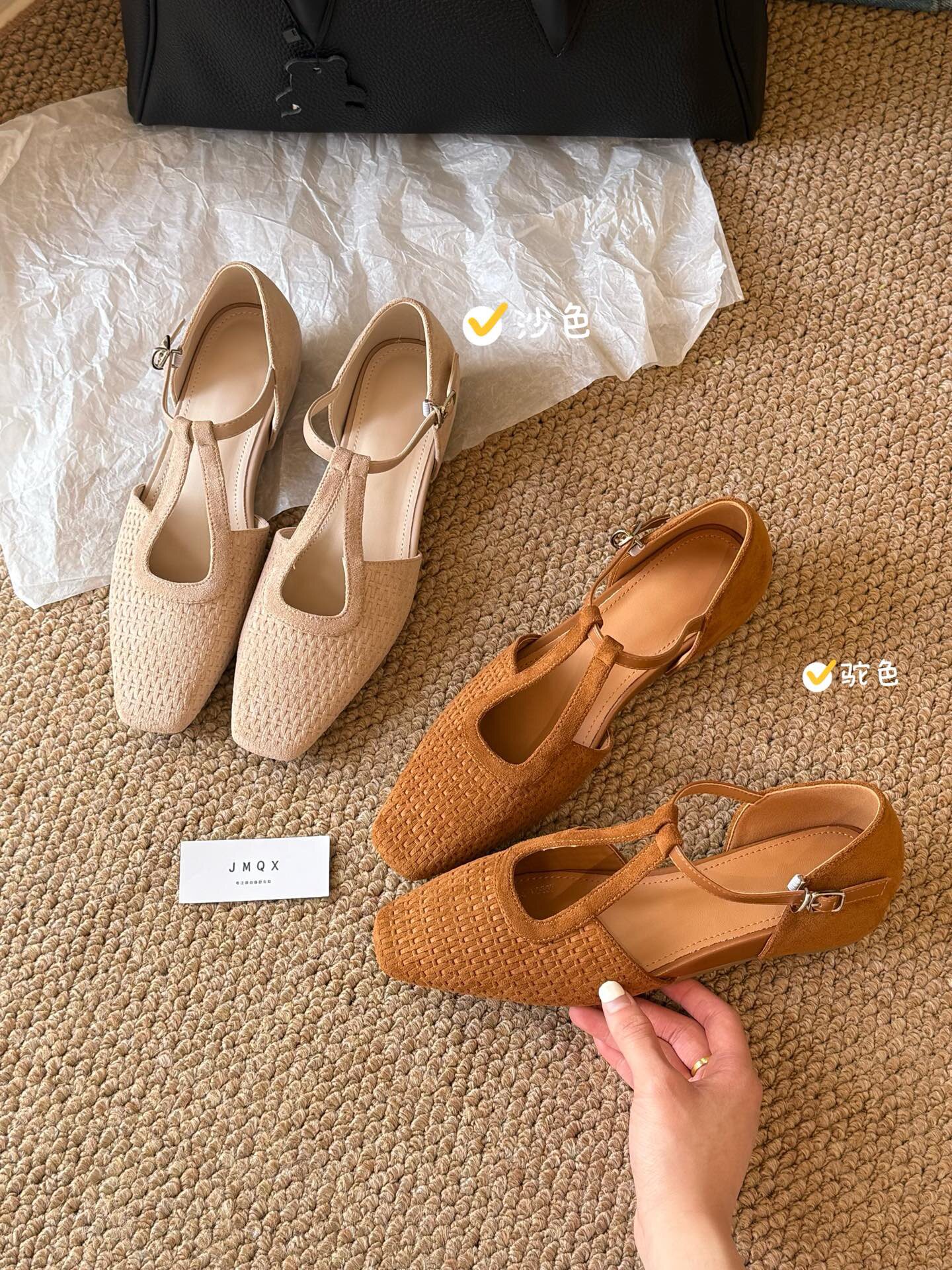法式复古编织镂空包头玛丽珍女鞋