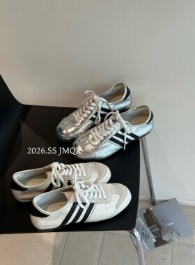 女款头层牛皮软底德训鞋三道杠