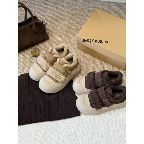 真皮羊毛厚底保暖女款面包鞋